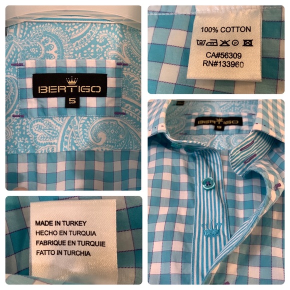 BERTIGO Plaid Shirt, Button Down, Long Sleeve, Purple Stitch details Sz. 5/NWOT - Picture 17 of 17